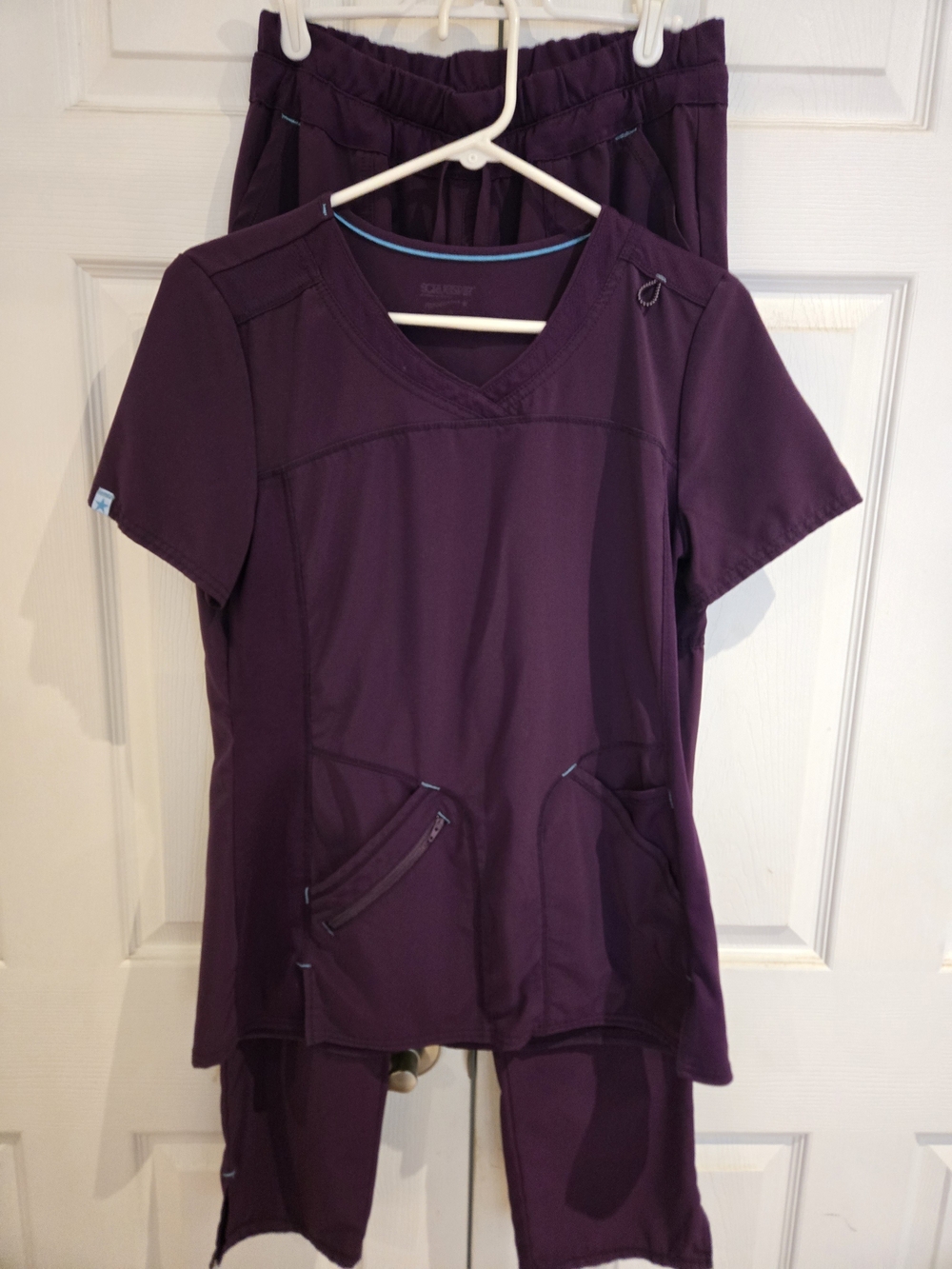 Scrubstar V-Neck Scrub Top and Pants in Plum